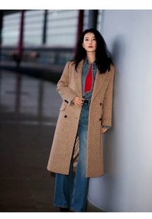 高圆圆同款Fashion&Best冬新款西装式花呢大衣外套EBD4OVC004