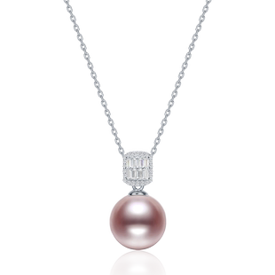 京润珍珠 新荷S925银12-13mm粉紫色爱迪生珍珠吊链百搭时尚礼物女