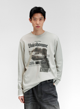 UNICAHOMME/短袖报纸印花复古时髦棉质上衣男亲肤休闲百搭潮流