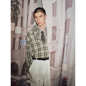 英伦复古风肘部拼羊皮革造型棉格子衬衫 UNICA HOMME
