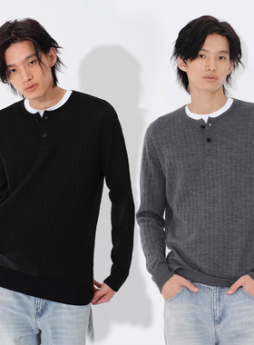 UNICA HOMME/羊毛亨利领针织衫毛衣男士长袖打底衫休闲商务