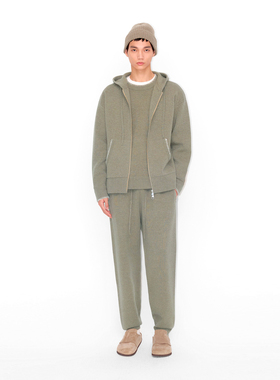 UNICAHOMME贝壳绣双开拉链羊毛针织连帽外套