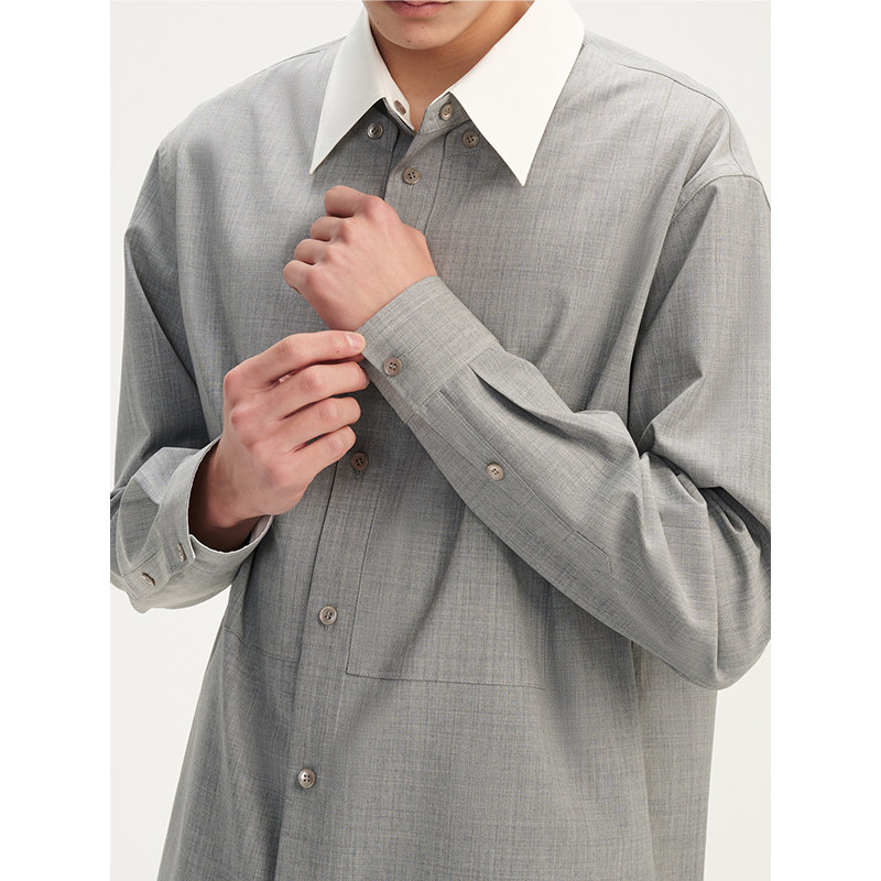 UNICA HOMME/张若昀同款 意式男士早秋拼色两穿领拼接衬衫