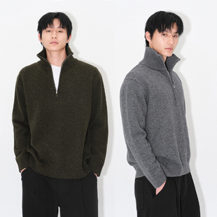羊毛混纺拉链立领套头针织衫 牦牛绒绵毛衣男士 男 HOMME UNICA