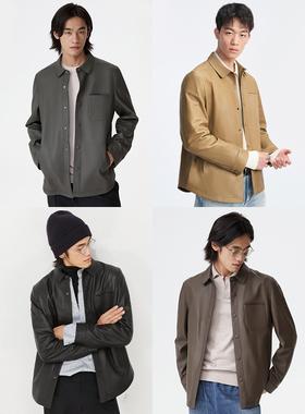 UNICA HOMME/Hedi风格率性时髦_衬衫版黑色绵羊皮皮衣外套男