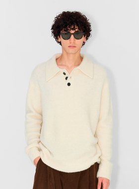 UNICAHOMME黄景瑜同款羊驼毛男士polo翻领休闲长袖针织衫毛衣男