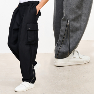 伞兵裤 UNICA 休闲裤 酷飒茧型_定纺羊毛大口袋造型廓形工装 HOMME