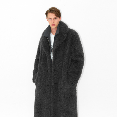 UNICAHOMME翻驳领卷毛廓形大衣