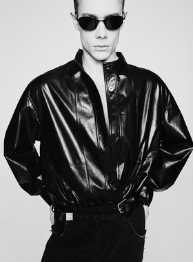 UNICAHOMME/纸感羊皮皮夹克薄款轻量化立领皮衣外套早春质感穿搭