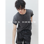UNICA 男T恤 _炒花肌理复古痞帅短袖 HOMME 做旧水洗街头Grunge风格