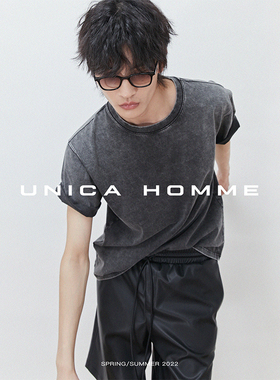 UNICA HOMME/做旧水洗街头Grunge风格_炒花肌理复古痞帅短袖男T恤