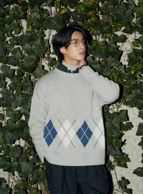 UNICA HOMME/七巧板穿搭复古英伦腔调菱格纹绵羊毛针织毛衣