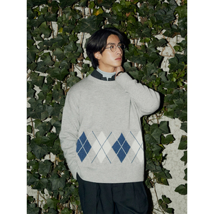 UNICA 七巧板穿搭复古英伦腔调菱格纹绵羊毛针织毛衣 HOMME