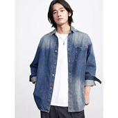 做旧水洗风廓形全棉牛仔衬衫 UNICA HOMME 外套上衣