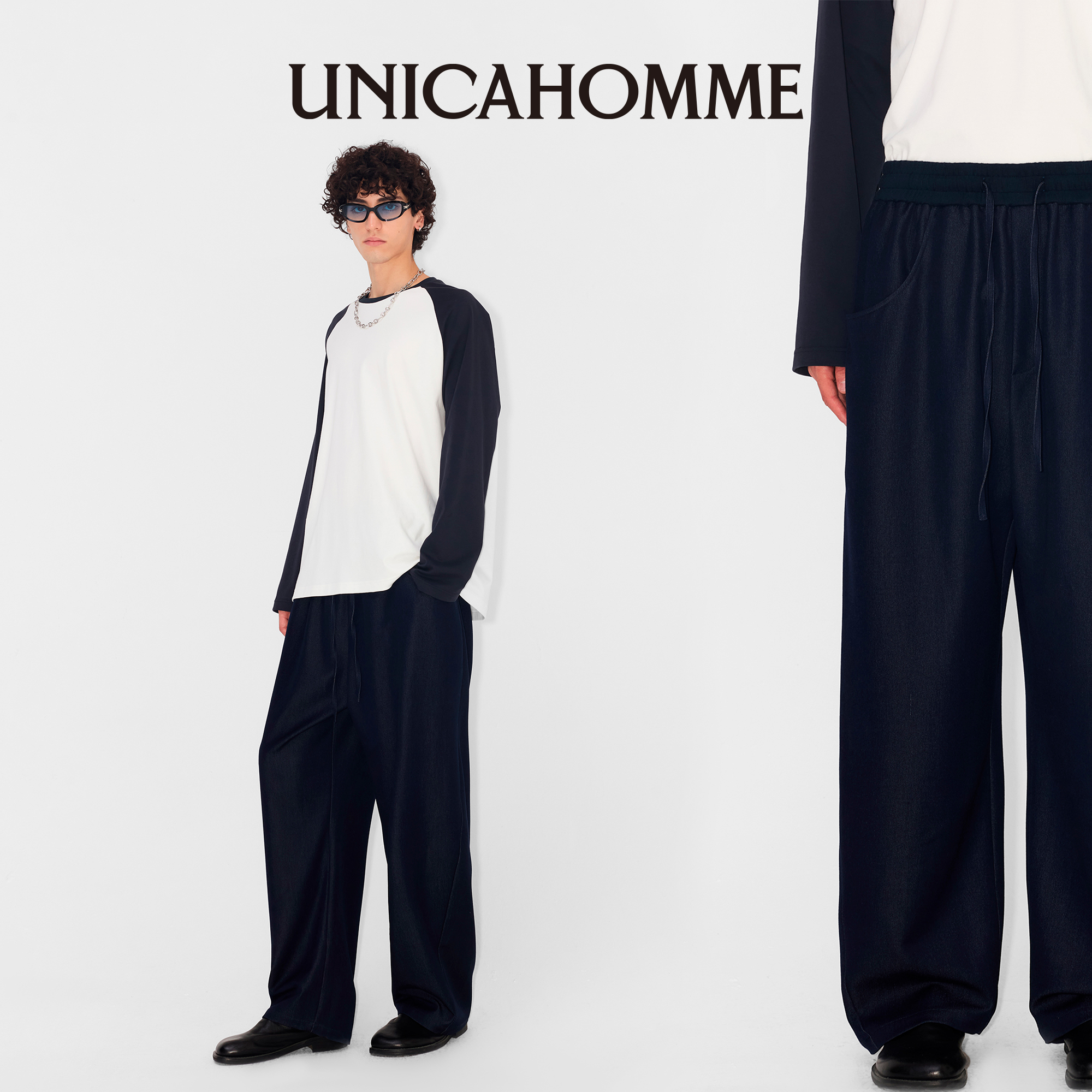 UNICAHOMME仿牛仔松紧腰宽松垂坠休闲长裤男士裤子