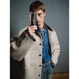 HOMME h型呢子大衣男款 羊毛呢拼领外套长裤 巴恩风装 套装 UNICA