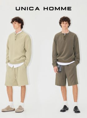 UNICA HOMME/CleanFit卫衣_进口醋酸亨利领卫衣短裤男装套装