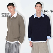HOMME 撞色叠穿宽松休闲美式 学院风长袖 UNICA 假两件polo衫 男