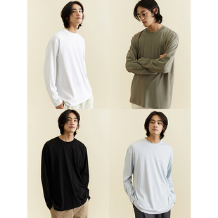 卫衣白色打底衫 圆领T恤上衣男装 条纹长袖 UNICAHOMME纯色