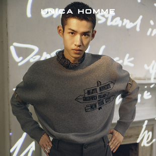 UNICA 格调艺术定制鲍勃迪伦手绘路标提花莫代尔羊毛毛衣 HOMME