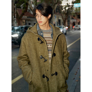 短款 UNICA _羊驼毛长款 INS博主同款 牛角扣大衣外套男 HOMME