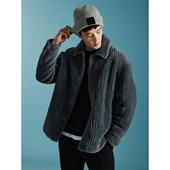 UNICA HOMME 温暖时髦焦点条纹肌理毛绒夹克外套舒适保暖