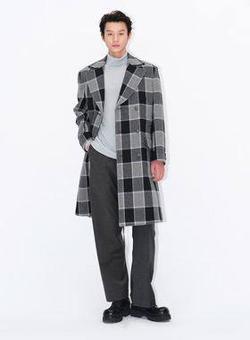UNICA HOMME/复古摩登海军大衣_韩国进口羊毛呢格纹Pea Coat