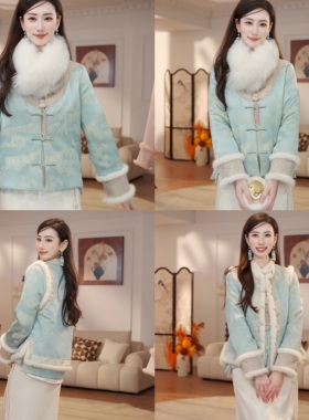 知知推荐《东方瓷》原创新中式桑蚕丝宋锦90白鹅绒羽绒服6856