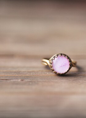 Flowers ㊣美国代购 精致高档优雅牡丹花黄铜树脂宝石戒指