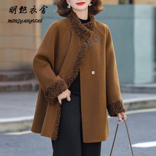 高档绵羊毛大衣2026时尚冬装新款宽松中老年妈妈双面毛呢外套气质