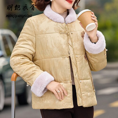 新中式妈妈冬装加绒加厚棉衣外套新款洋气小棉袄中老年女国风棉服