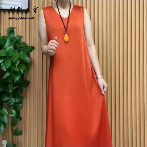 珍珠缎纯色无袖连衣裙送运费险