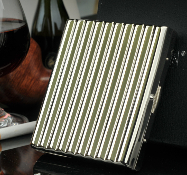 双枪烟盒10-20支装便携黄铜瓦楞金属烟盒水波小烟盒男女士香菸盒