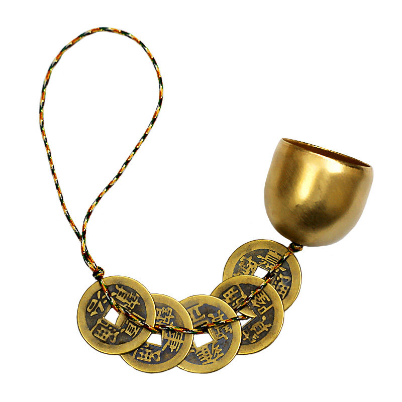 小巧精致 五色线金刚线古钱币五帝钱纯铜铃铛风铃车挂件铃声清脆