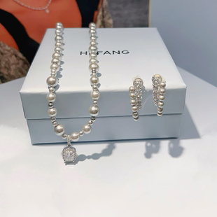 hefang925纯银何方气泡方糖项链微醺飘带锁骨链耳钉戒指送礼饰品