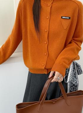 JL全羊毛100%百搭红色圆领单排扣针织开衫女25秋冬新款气质毛衣