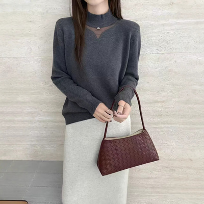 半高领针织打底衫女2025新款秋冬高级感内搭加绒加厚修身毛衣女JL