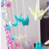 7厘米珠光折纸折好 千纸鹤成品穿线一串10只店铺展柜挂饰工艺品