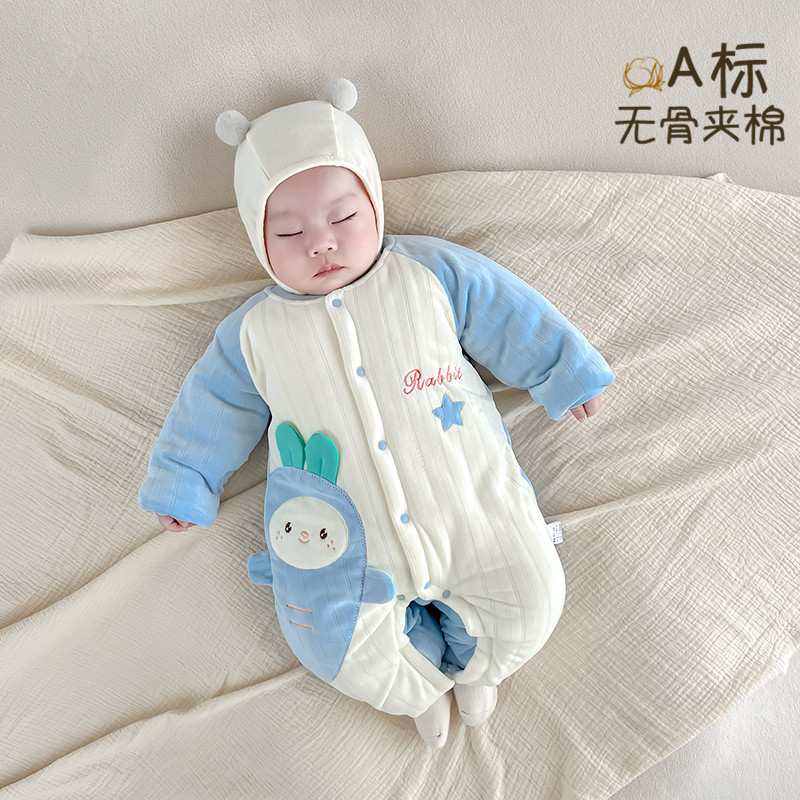 0-2岁1宝宝棉服秋冬季加厚加绒连体衣服婴儿保暖夹棉冬装棉袄外套