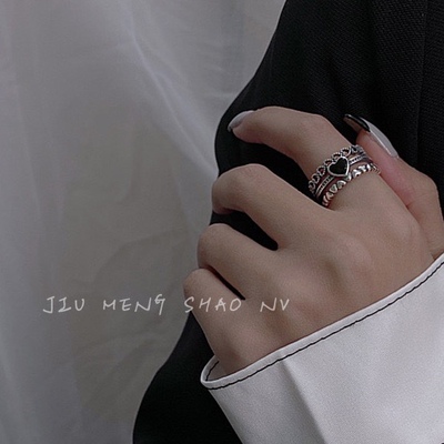 桃心韩国多层爱心戒指镂空潮酷
