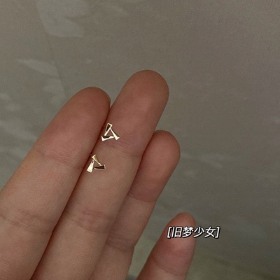 日系迷你小巧14k金几何旋转耳钉
