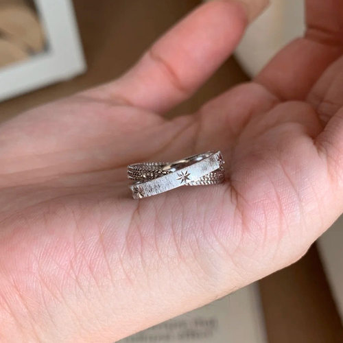 中古金银色星芒双环戒指女开口可调节小众高级感新品手饰s925戒指