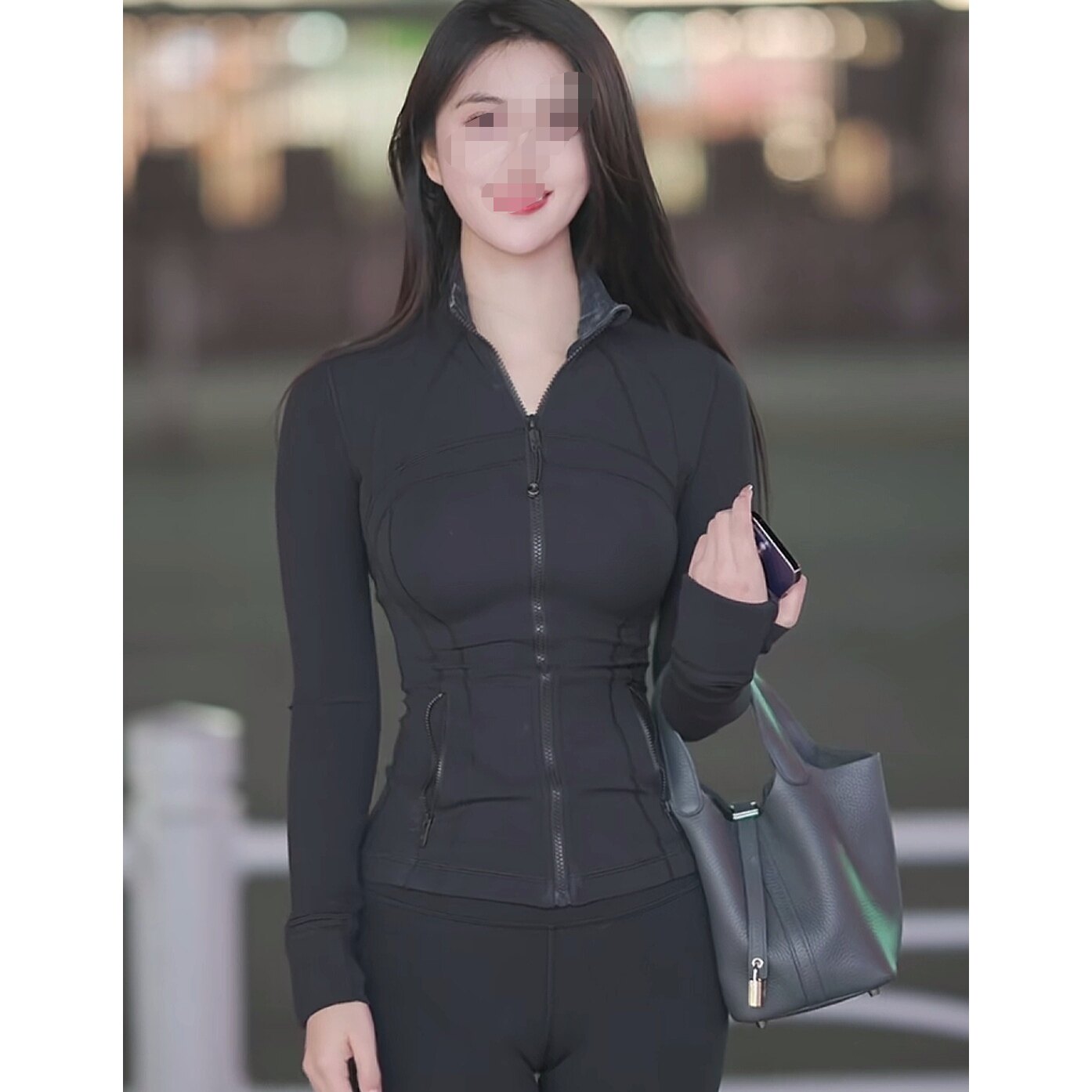 网红街拍同款黑色防晒衣外套女夏季款修身收腰显瘦辣妹瑜伽服上衣