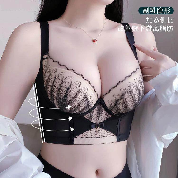 美容院软钢圈加宽侧比收副乳内衣女大胸薄款美背调整型文胸防外扩