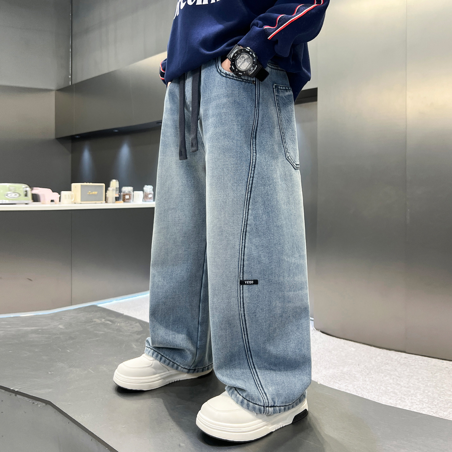 儿童装男童冬季一体加绒裤子2025新款中大童秋冬款加厚男孩牛仔裤