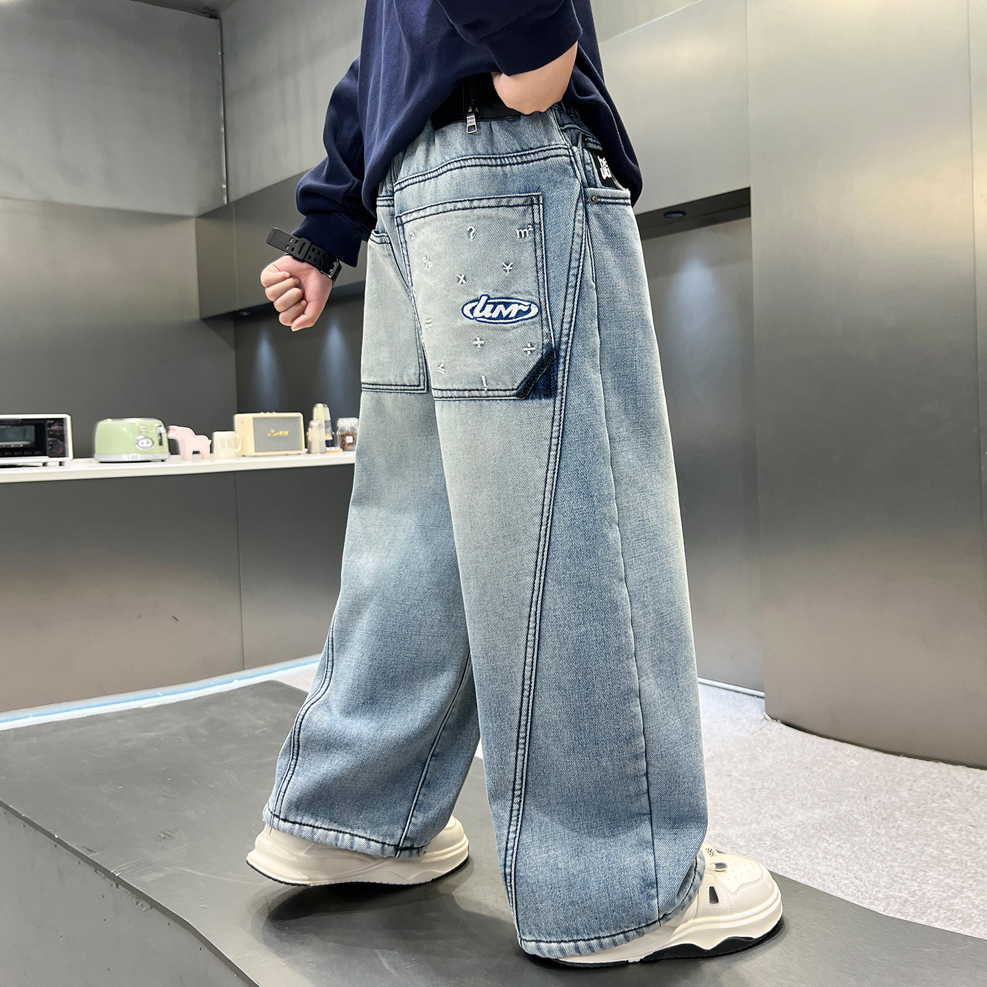 儿童装男童冬装一体加绒裤子2025新款中大童秋冬款加厚男孩牛仔裤