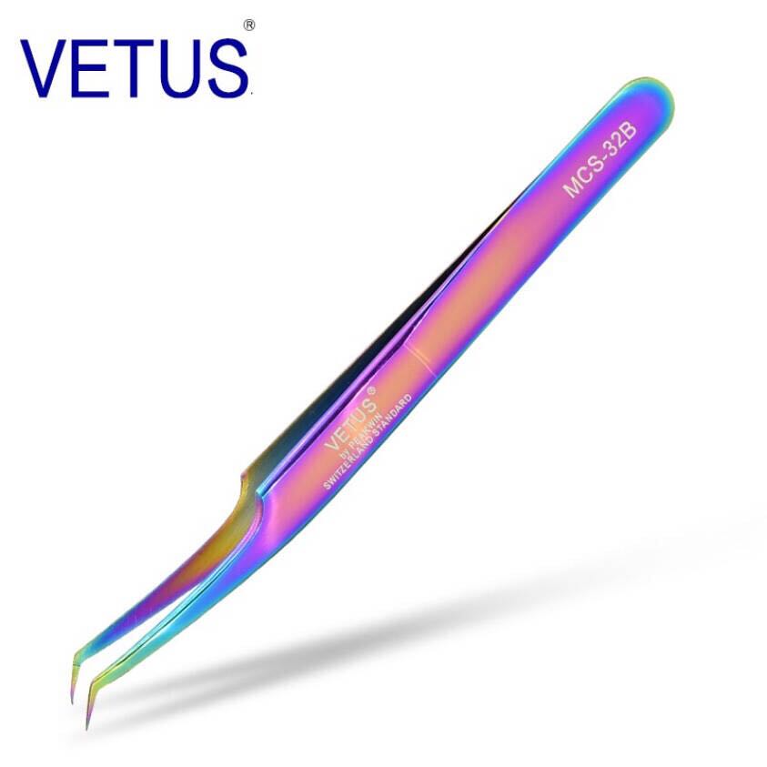 VETUS 日韩高端美妆镊子MCS-32B嫁接睫毛美睫工具 炫彩涂层防酸碱