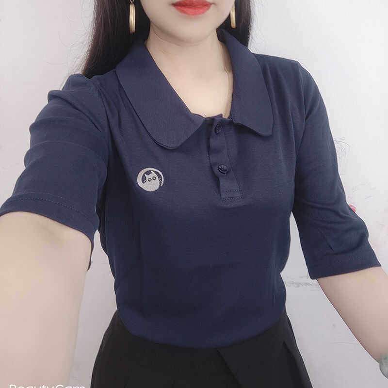 2024早秋新款休闲减龄中袖t恤女士打底上衣中年妈妈装翻领POIO衫