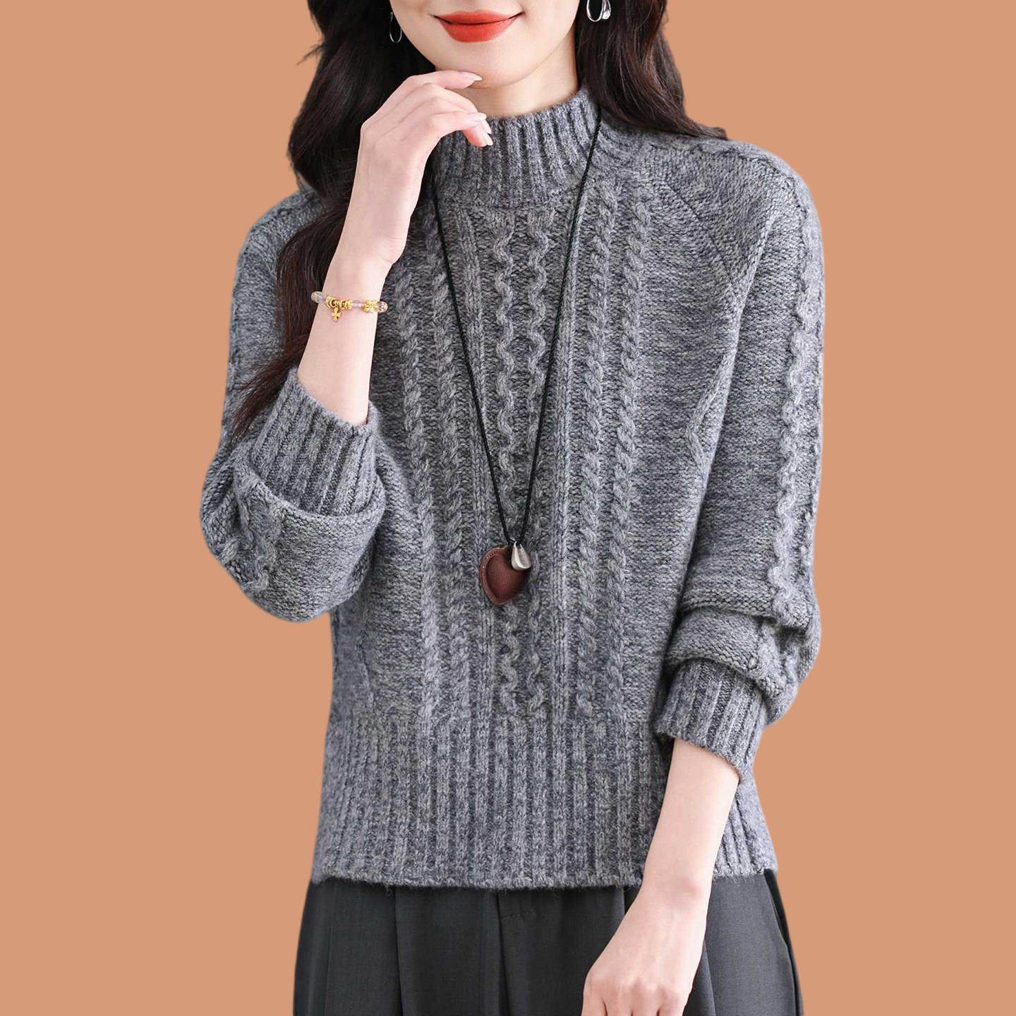 2026新款高级感绞花毛衣女小个子内搭加厚半高领羊毛针织打底衫