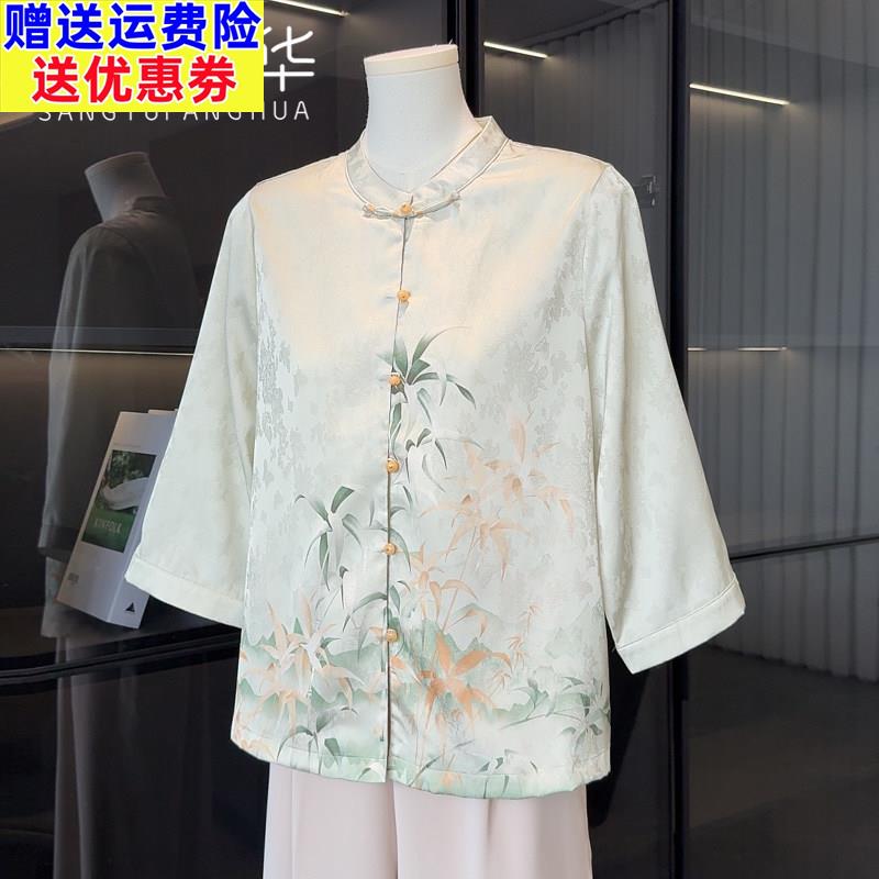 妈妈夏装衬衫中老年女装2026新款春季上衣服气质国风雪纺奶奶衬衣